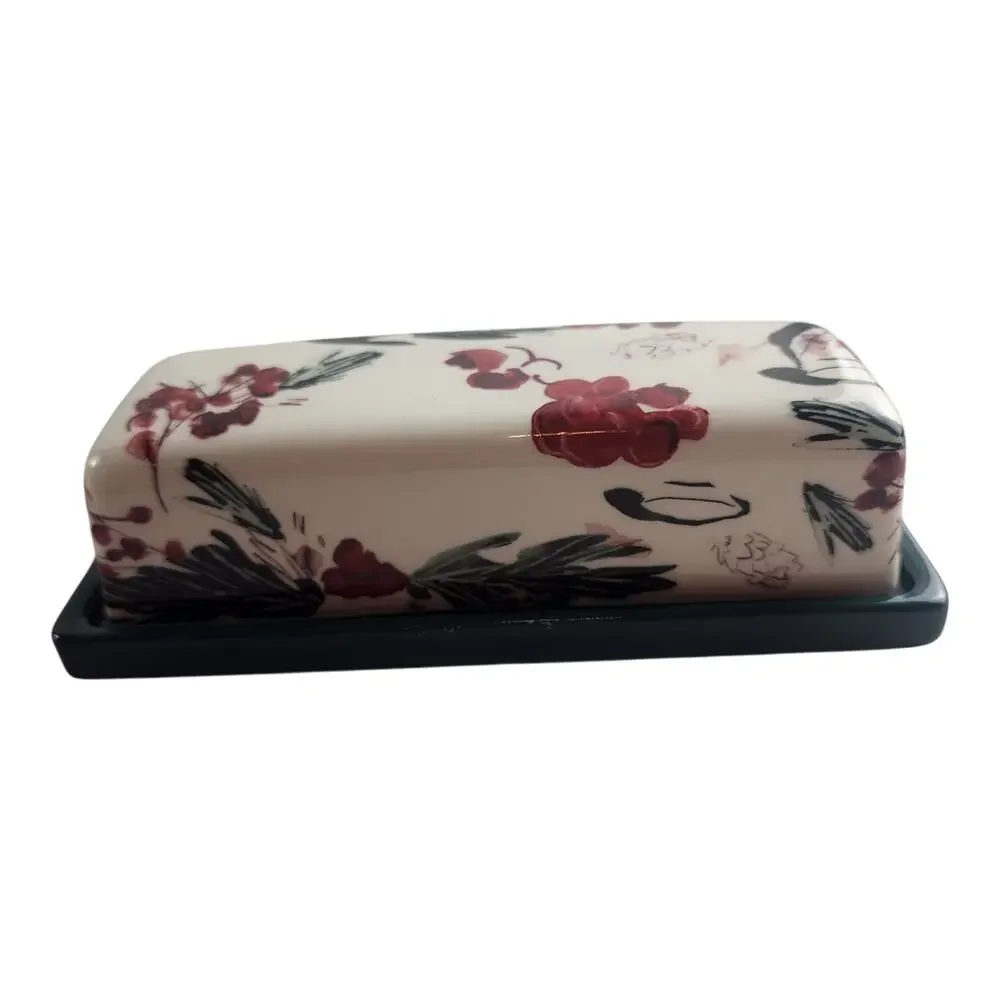 Anthropologie Holly & Pear Covered Butter Dish Glazed Stoneware